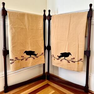 English Cottage Crow & Berry Panels Park Designs Set of 2 Cotton Lined 35"x35"